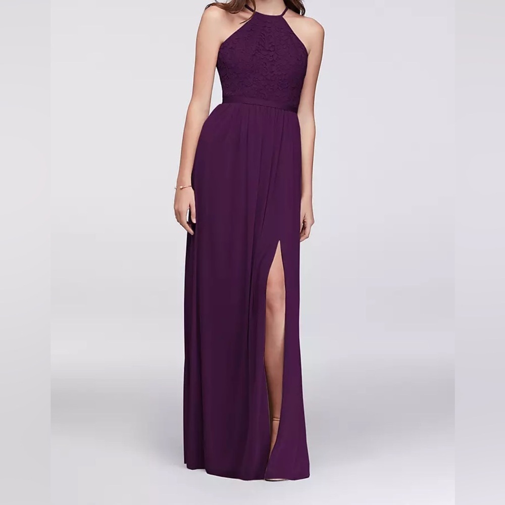DAVID'S BRIDAL Open-Back Lace and Mesh Bridesmaid Dress STYLE# F19608